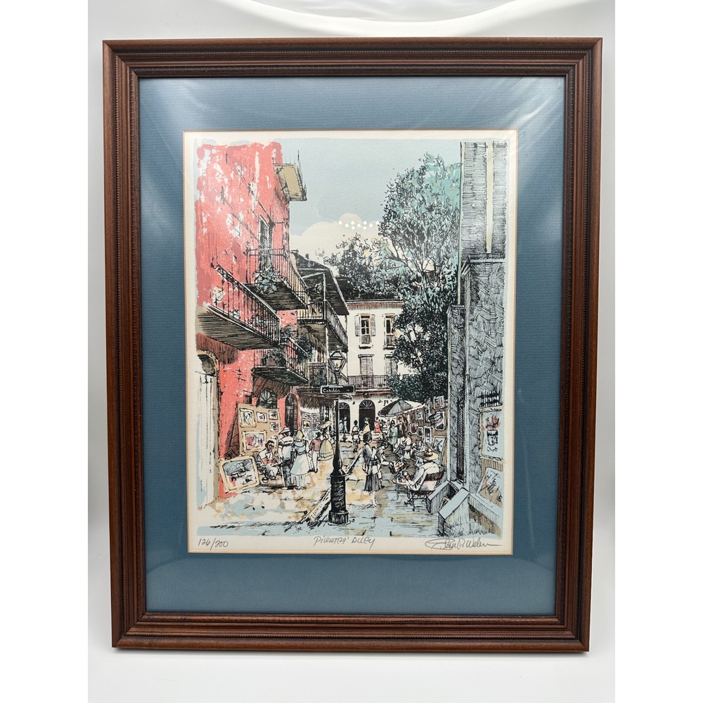 Glen P Weber Pirates Alley Print Art Blue New Orleans Signed Limited 126/200